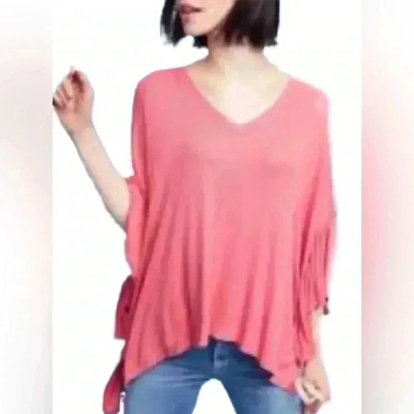 Anthropologie Akemi+Kin Fluttered Knit Blouse M L  Pale Pink Cape Oversize - Picture 1 of 10